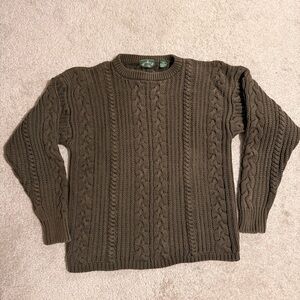 VINTAGE OLIVE GREEN CREWNECK CABLE KNIT SWEATER 🧩💫 100% COTTON